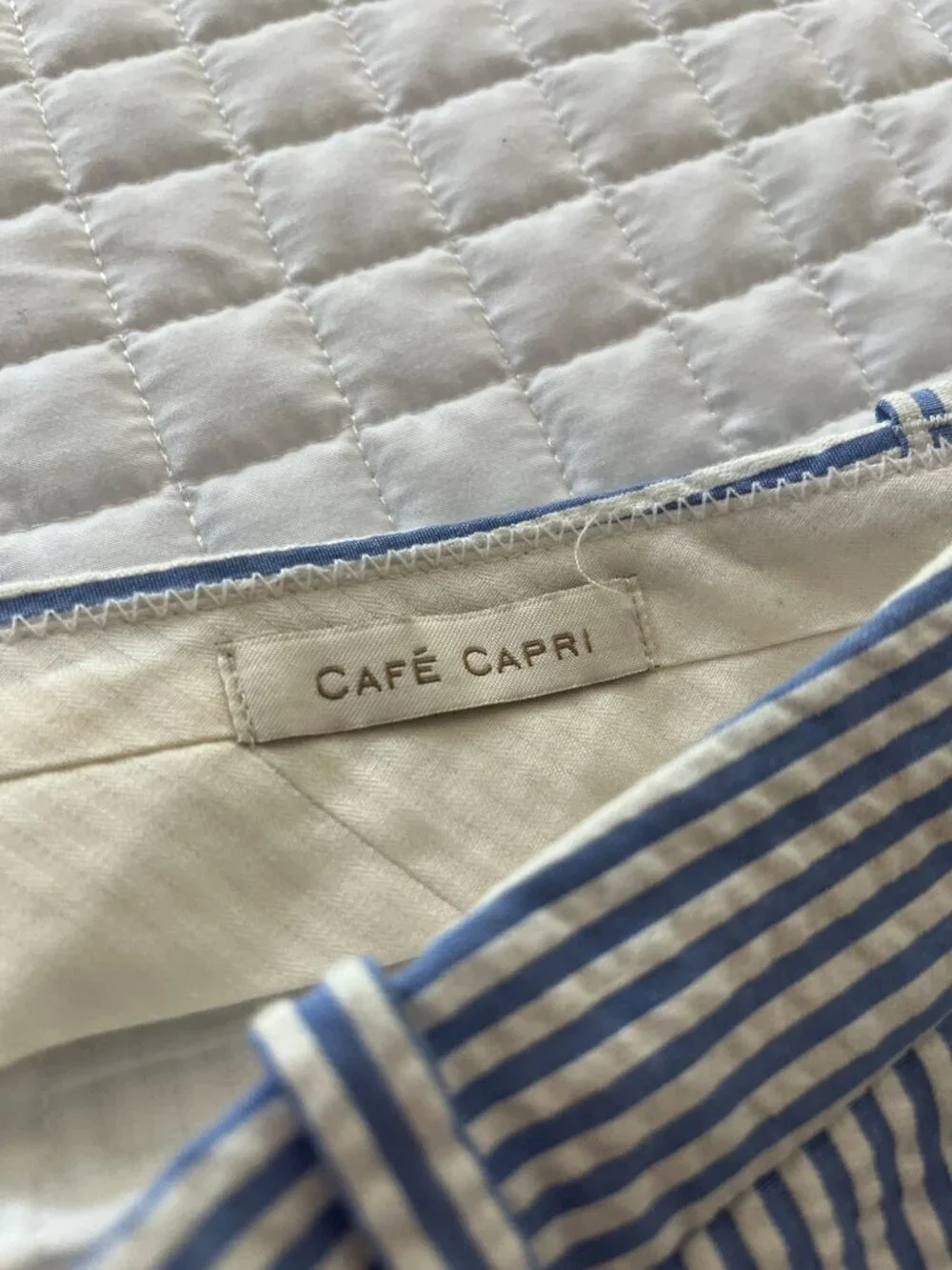 J.Crew Café Capri Pants Blue White Seersucker Crop Size 4